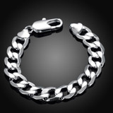 Thick Cuban Figaro Men's Bracelet in 14K White Gold