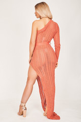 Rust Asymmetric Knit Maxi Dress