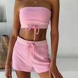 Two Piece Strapless Crop Top and Short Set