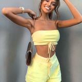 Two Piece Strapless Crop Top and Short Set