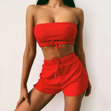 Two Piece Strapless Crop Top and Short Set