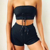Two Piece Strapless Crop Top and Short Set