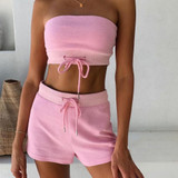 Two Piece Strapless Crop Top and Short Set