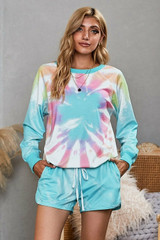 Multicolor Tie Dye Long Sleeve Short/Lounge Set