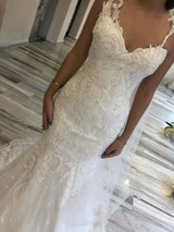 onlybridals   Lace Appliqued Beaded Mermaid Wedding Dress with Sweep Train