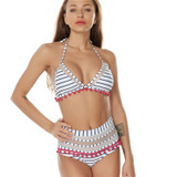 Sexy Halter Retro Mesh Hollow Out String Biquini Bathing Suit Female Swimsuit High Waist Plus Size Swimwear