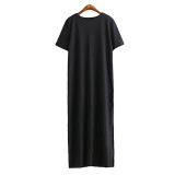 Maxi T Shirt Dress Women Summer Casual Beach Sexy Party Vintage Bodycon Wrap Cotton Split Black Long Dresses Robes Plus Size