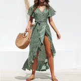 Summer Beach Maxi Dress Women Floral Print Boho Long Dress Ruffles Wrap Casual V-Neck Split Sexy Party Dress Summer Beach Maxi Dress Women Floral Print Boho Long Dress Ruffles Wrap Casual V-Neck Split Sexy Party Dress