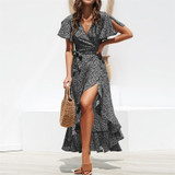 Summer Beach Maxi Dress Women Floral Print Boho Long Dress Ruffles Wrap Casual V-Neck Split Sexy Party Dress Summer Beach Maxi Dress Women Floral Print Boho Long Dress Ruffles Wrap Casual V-Neck Split Sexy Party Dress