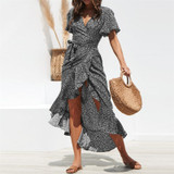 Summer Beach Maxi Dress Women Floral Print Boho Long Dress Ruffles Wrap Casual V-Neck Split Sexy Party Dress Summer Beach Maxi Dress Women Floral Print Boho Long Dress Ruffles Wrap Casual V-Neck Split Sexy Party Dress