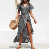 Summer Beach Maxi Dress Women Floral Print Boho Long Dress Ruffles Wrap Casual V-Neck Split Sexy Party Dress Summer Beach Maxi Dress Women Floral Print Boho Long Dress Ruffles Wrap Casual V-Neck Split Sexy Party Dress