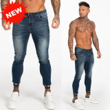 Men Elastic Waist Skinny Jeans Men Stretch Ripped Pants Streetwear Mens Denim Jeans Blue