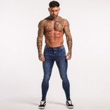 Men Elastic Waist Skinny Jeans Men Stretch Ripped Pants Streetwear Mens Denim Jeans Blue