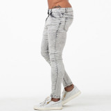 Men Elastic Waist Skinny Jeans Men Stretch Ripped Pants Streetwear Mens Denim Jeans Blue