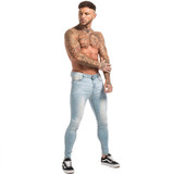 Men Elastic Waist Skinny Jeans Men Stretch Ripped Pants Streetwear Mens Denim Jeans Blue