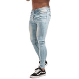 Men Elastic Waist Skinny Jeans Men Stretch Ripped Pants Streetwear Mens Denim Jeans Blue