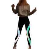 New Women Rainbow Reflective Leggings Gym Fitness Slim Stretch Elastic Glow in Dark Pants Trousers Sportswear Workout