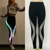 New Women Rainbow Reflective Leggings Gym Fitness Slim Stretch Elastic Glow in Dark Pants Trousers Sportswear Workout