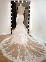 onlybridals blush Fit & flare wedding dress with backless long train