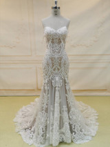 onlybridals Unique Wedding Dress Backless Bridal Gown Lace Mermaid Strapless Sweetheart Wedding Dress