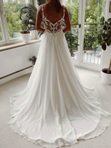 onlybridals V-neck Appliques Beaded A-line New Chiffon Bridal Gown Vestidos De Novia