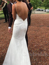 onlybridals White Sexy Wedding Dress 2021 Mermaid Bridal Gowns Spaghetti Straps Backless
