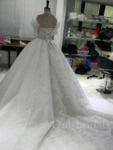 onlybridals Luxury 3D lace A-line wedding dress 2021 romantic beading tulle collar wedding bridal dress