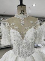 onlybridals Luxury 3D lace A-line wedding dress 2021 romantic beading tulle collar wedding bridal dress