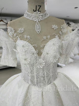 onlybridals Luxury 3D lace A-line wedding dress 2021 romantic beading tulle collar wedding bridal dress