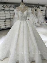onlybridals Luxury 3D lace A-line wedding dress 2021 romantic beading tulle collar wedding bridal dress