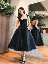onlybridals Cute black satin short prom dress, homecoming dress
