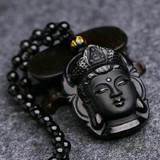 Natural Obsidian Buddha Pendants Necklace