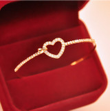 Fashion Style Gold Rhinestone Love Heart Bangle Cuff Bracelet Jewelry