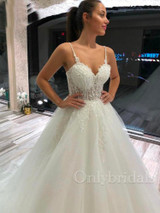 onlybridals Lace Appliques Glitter Tulle Sweetheart Summer Long Bridal Dress Spaghetti Straps Wedding Gowns Sexy Backless Wedding Dresses