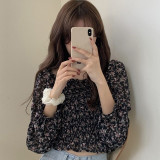 Women Floral Print Pleated Blouses