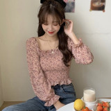 Women Floral Print Pleated Blouses