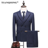 Mens Double Breasted Suit  Slim Fit Blue Plaid