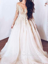 onlybridals V-neck applique long-sleeved lace vintage wedding dress 2021