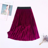 Autumn Winter Long Skirt Women Streetwear High Waisted Skinny Velvet Skirt Female Ladies Pleated Skirts Elegant Maxi Women Skirt
