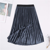 Autumn Winter Long Skirt Women Streetwear High Waisted Skinny Velvet Skirt Female Ladies Pleated Skirts Elegant Maxi Women Skirt