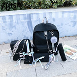 Chain USB Backpack Women Canvas 5pcs/set Women Backpack Teenager Girls Backpacks Shoulder Bag Female Student School Bags Tassel