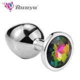 Runyu Intimate Metal Anal Plug With Crystal Jewelry Smooth Butt Plug Anal Bead Anus Dilator Anal Toys for Men/Women