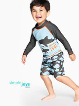 Simple Joys by Carter's Baby Boys' 2-Piece Swimsuit Trunk and Rashguard, Blue Whales, 12 Months