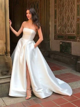 onlybridals A-line Wedding Dress Ivory Satin Wedding Gowns Elegant Long Sleeve Bride Dress Abito
