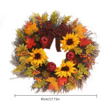 45cm Autumn Wreath Christmas Decoration Thanksgiving Garland Window Restaurant Home Maple Leaf Decoration Wreath Door