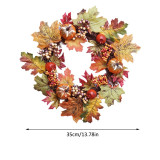 45cm Autumn Wreath Christmas Decoration Thanksgiving Garland Window Restaurant Home Maple Leaf Decoration Wreath Door