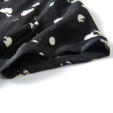 Short Sleeves White Polka Dots Buttoned Silk Black Daytime Casual Shift Blouse