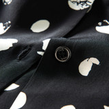 Short Sleeves White Polka Dots Buttoned Silk Black Daytime Casual Shift Blouse