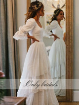 onlybridals Bohemian Ivory Lace Wedding Dress 2020 Long Wedding Gowns Backles
