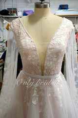 onlybridals Boho Wedding Dress Puff Long Sleeves A-Line Appliques Floor Length real wedding dress